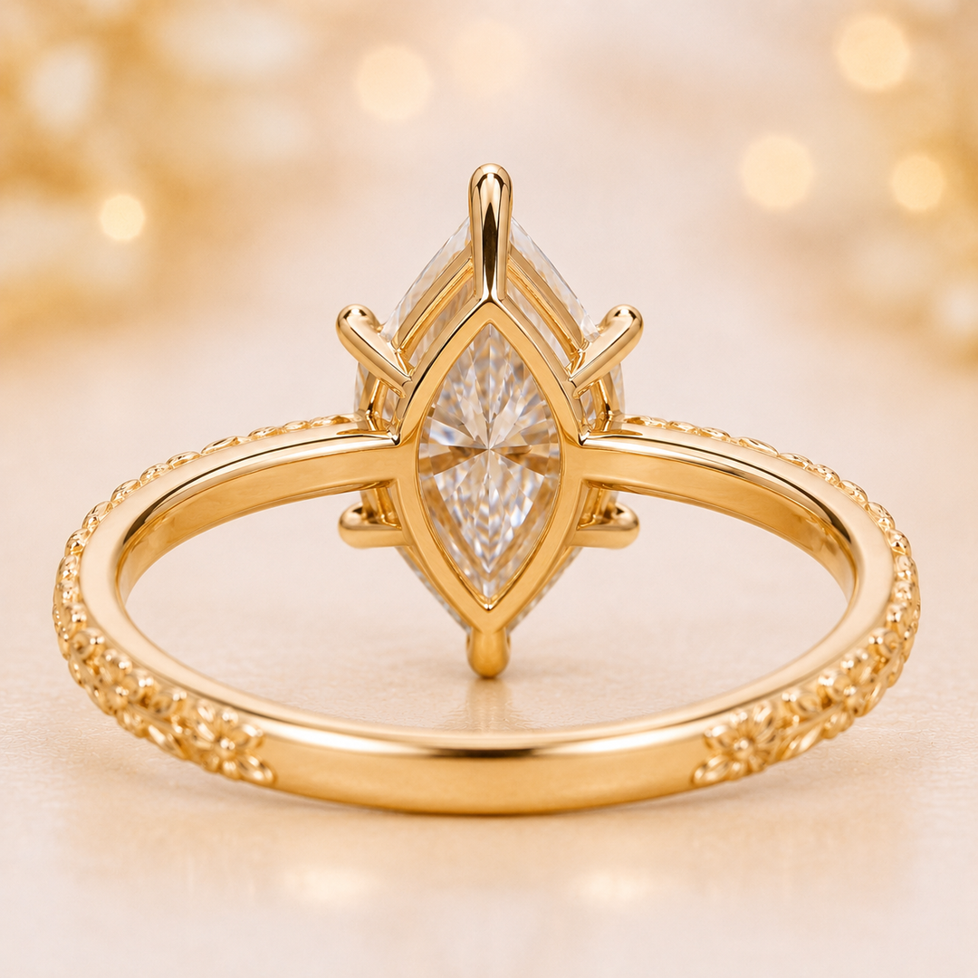 Dutch Marquise Cut Art Deco Engagement Ring in Yellow Gold