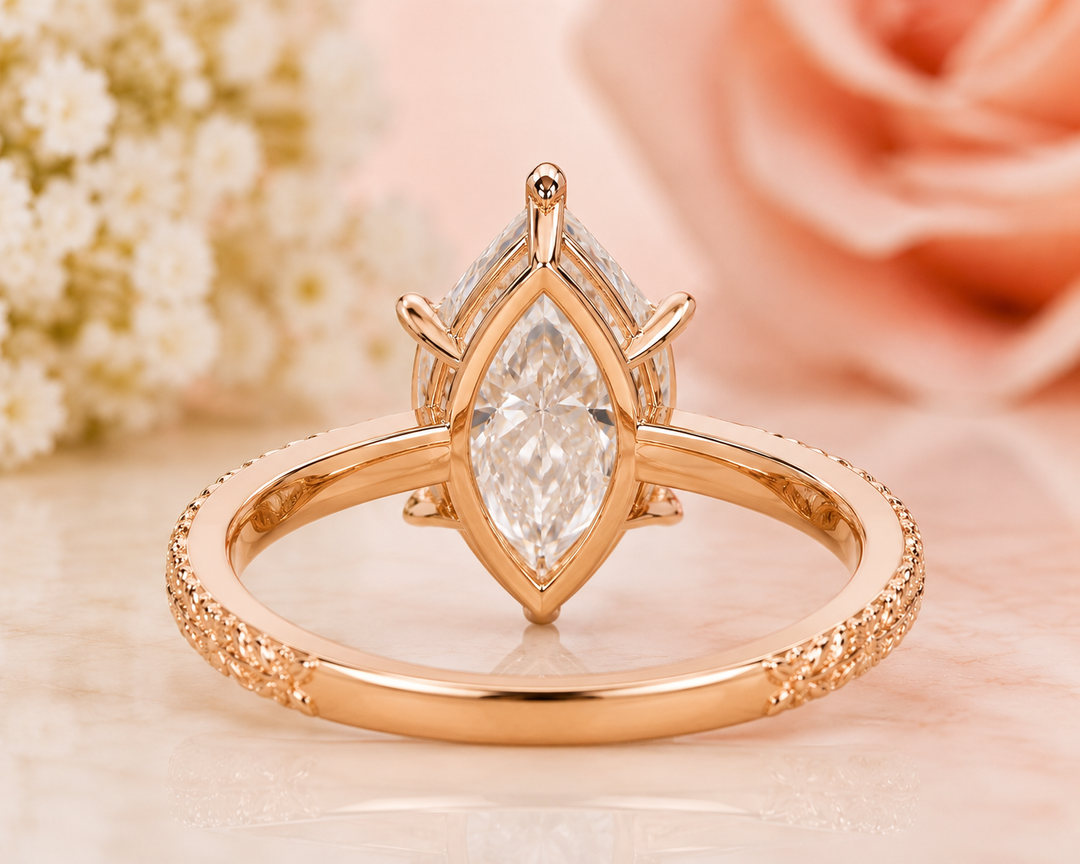 Dutch Marquise Cut Art Deco Engagement Ring in Rose Gold