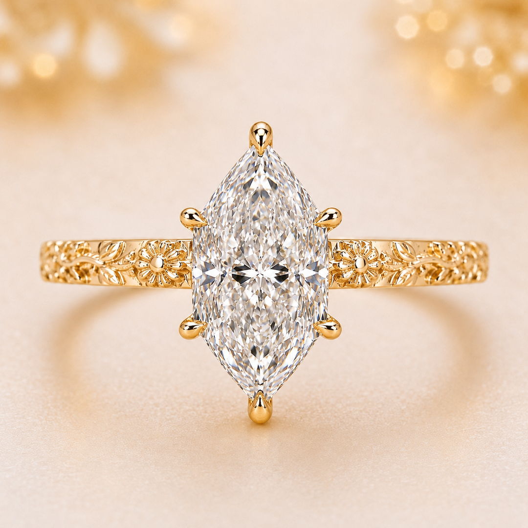 Dutch Marquise Cut Art Deco Engagement Ring in Yellow Gold