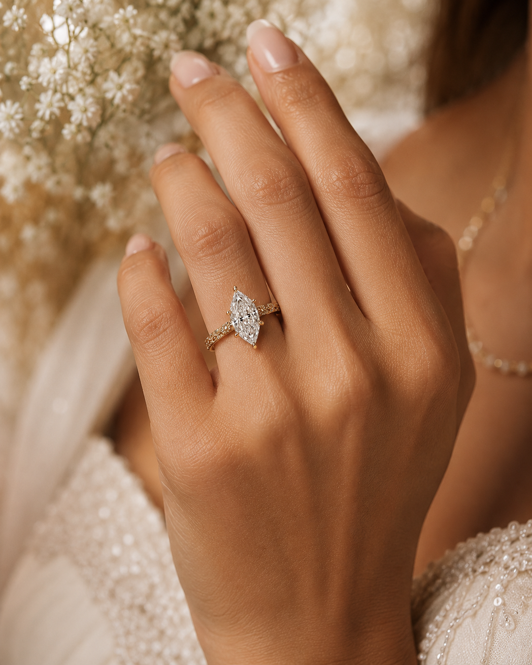 Dutch Marquise Cut Art Deco Engagement Ring in Yellow Gold