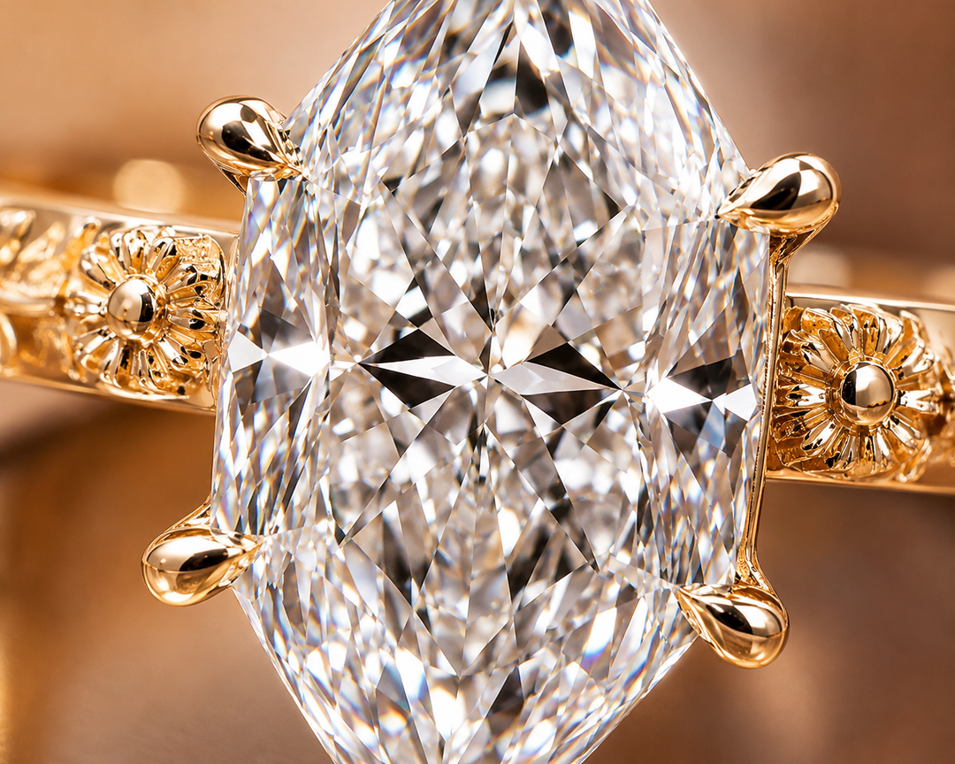Dutch Marquise Cut Art Deco Engagement Ring in Yellow Gold