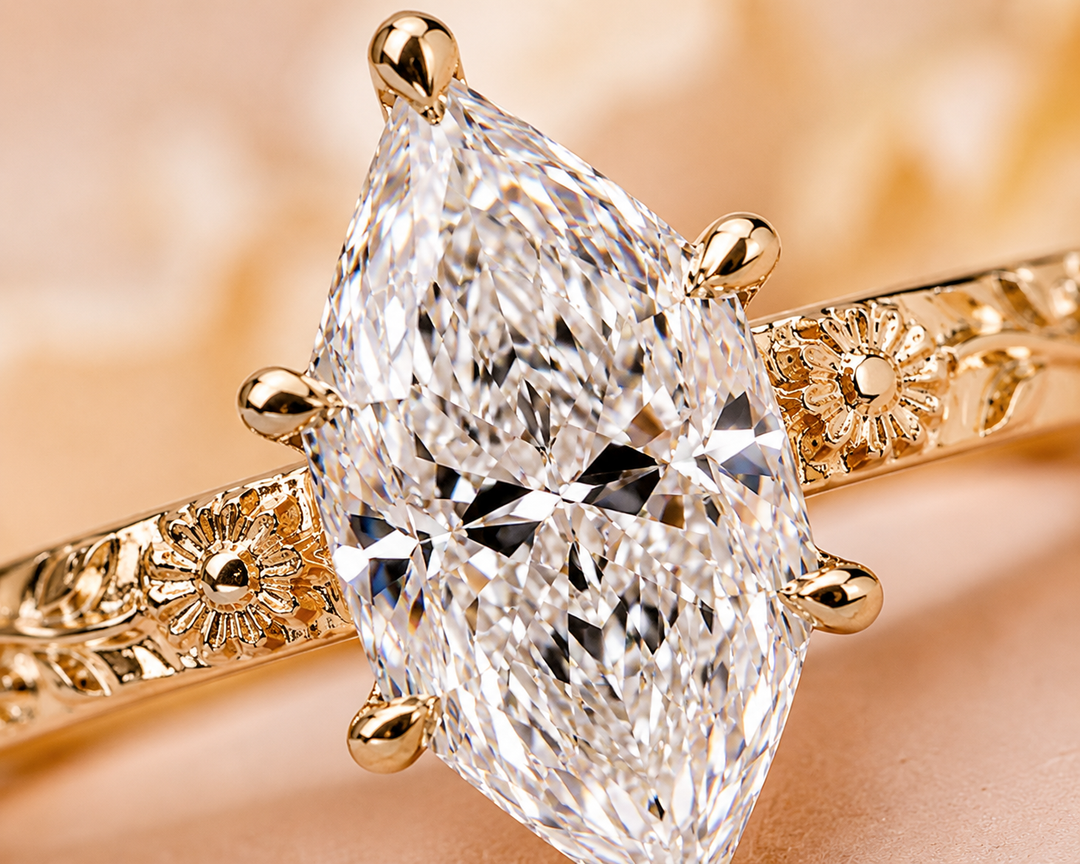Dutch Marquise Cut Art Deco Engagement Ring in Rose Gold