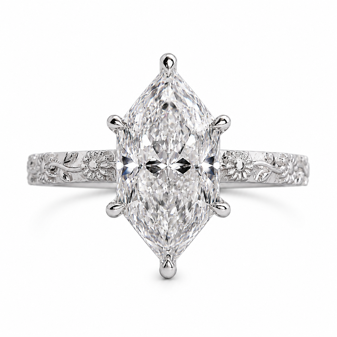 Dutch Marquise Cut Art Deco Engagement Ring in White Gold