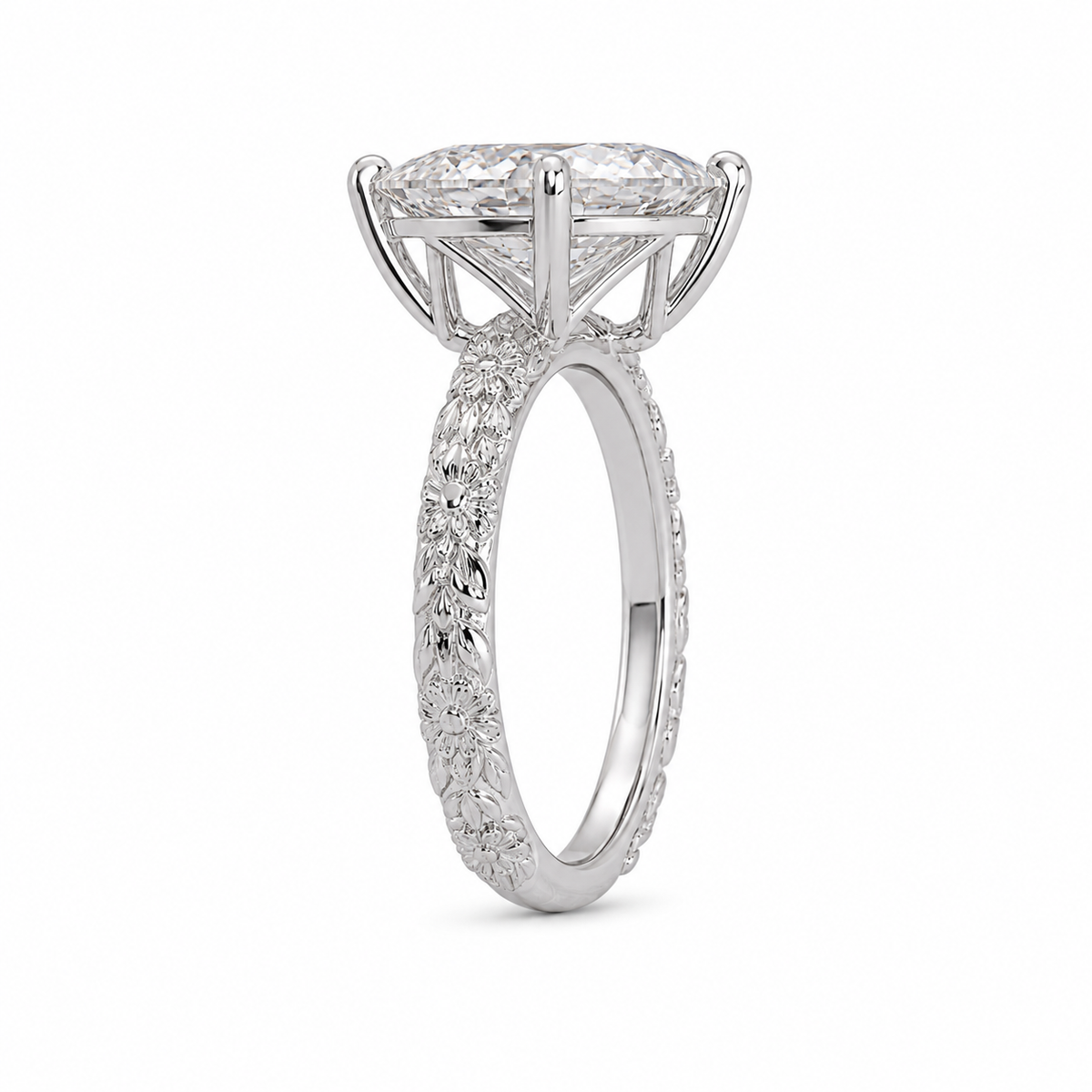 Dutch marquise cut art deco engagement ring in white gold