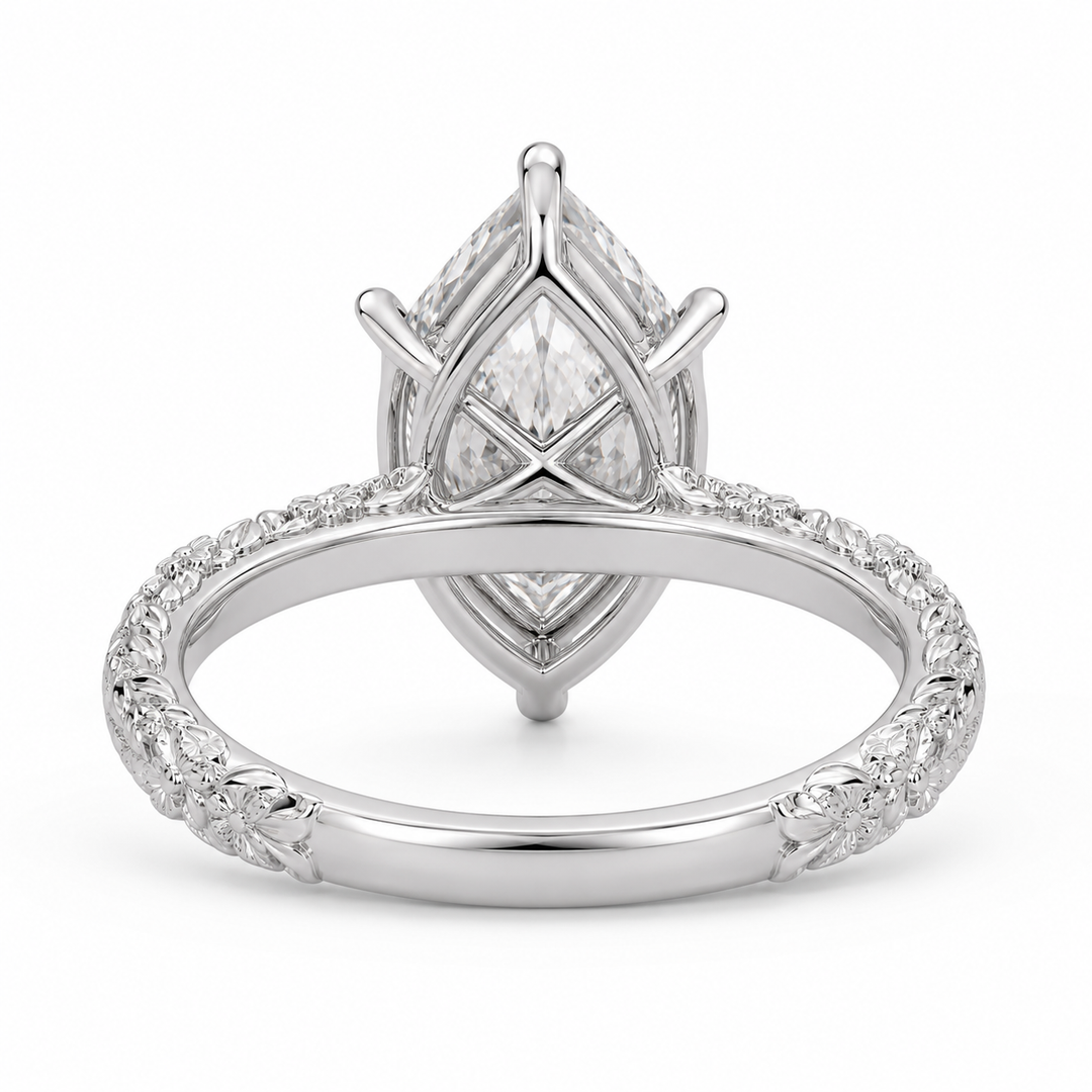Dutch Marquise Cut Art Deco Engagement Ring in White Gold
