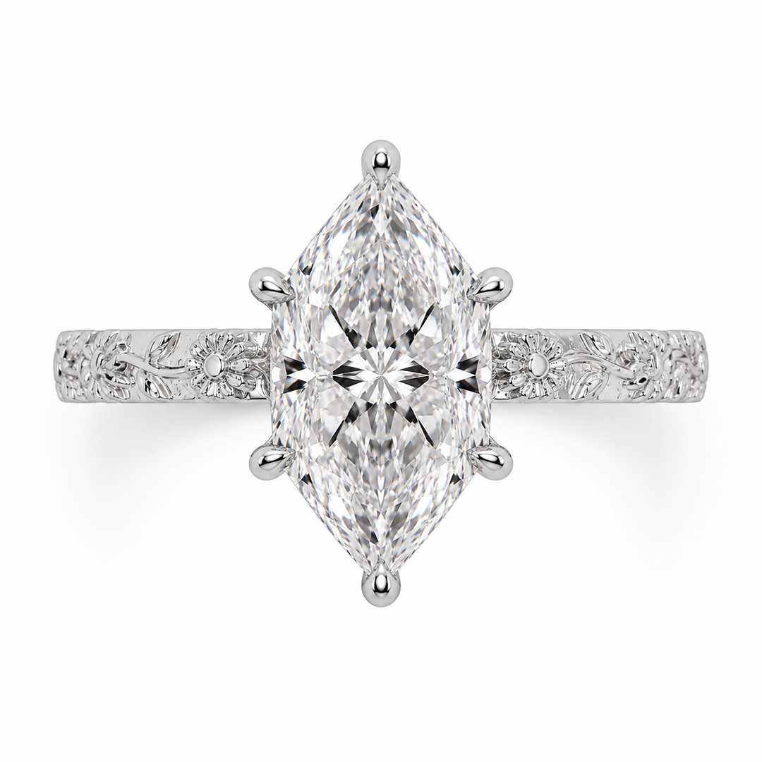 Dutch Marquise Cut Art Deco Engagement Ring in 925 Sterling Silver