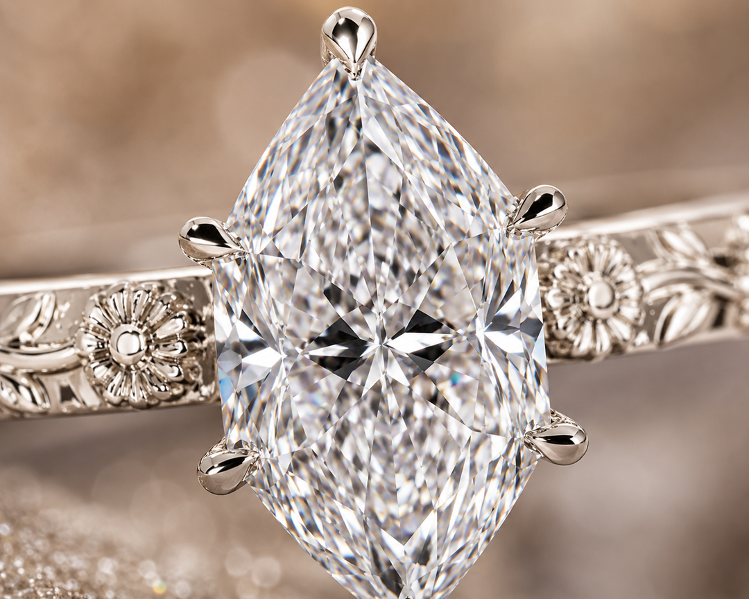 Dutch Marquise Cut Art Deco Engagement Ring in White Gold
