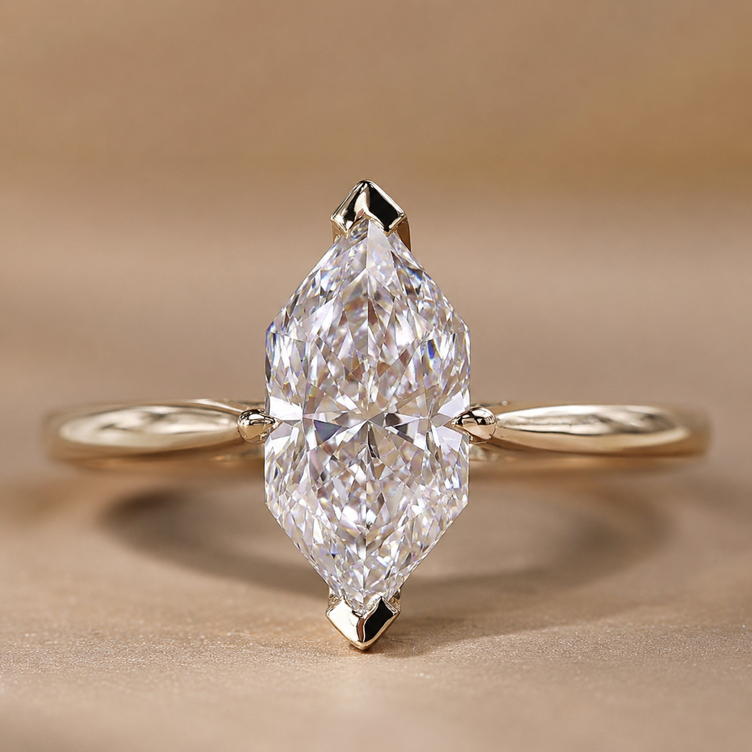 Dutch Marquise Cut Diamond Solitaire Engagement Ring in Yellow Gold