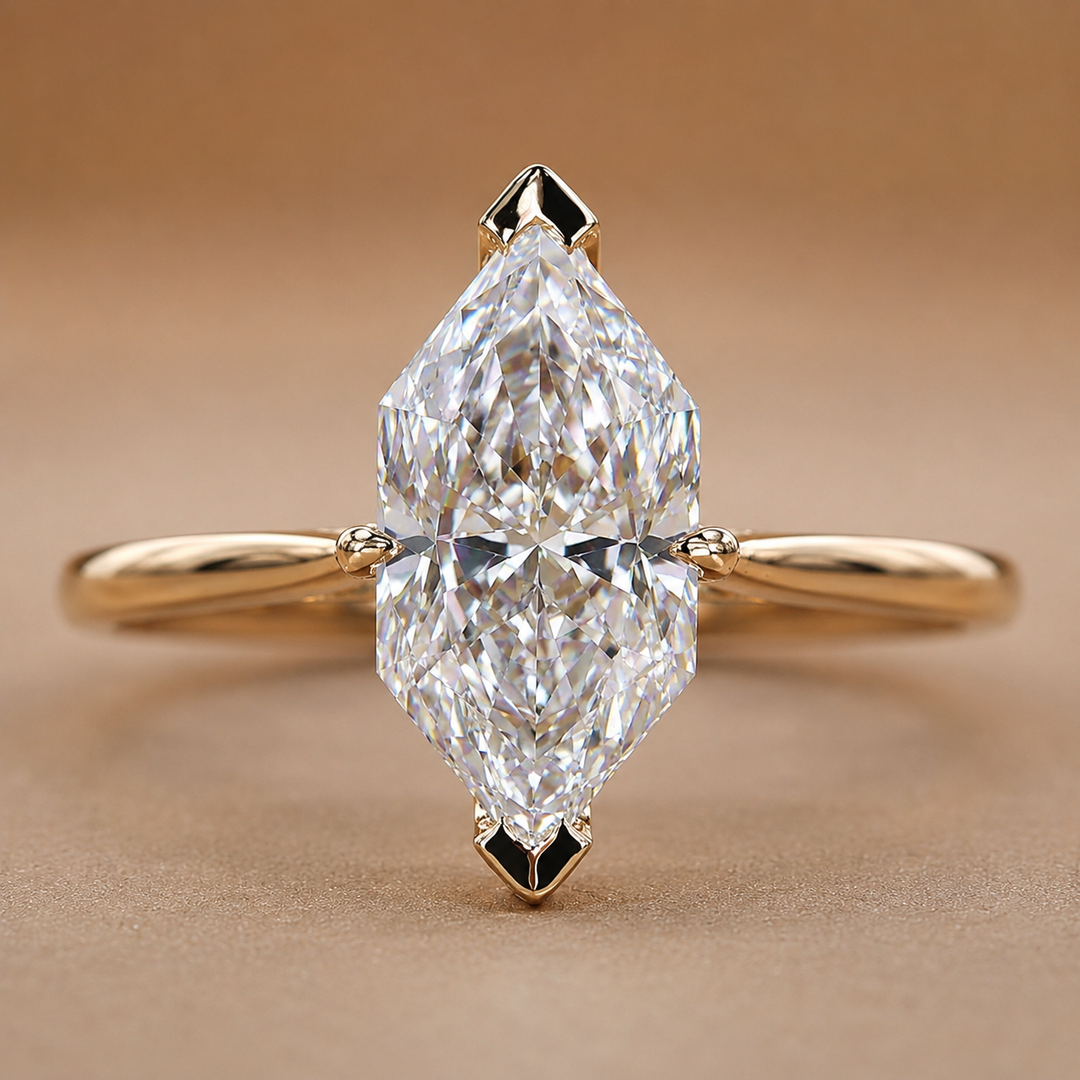 Dutch Marquise Cut Diamond Solitaire Engagement Ring in Yellow Gold