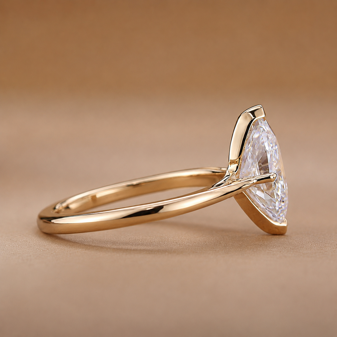 Dutch Marquise Cut Diamond Solitaire Engagement Ring in Yellow Gold