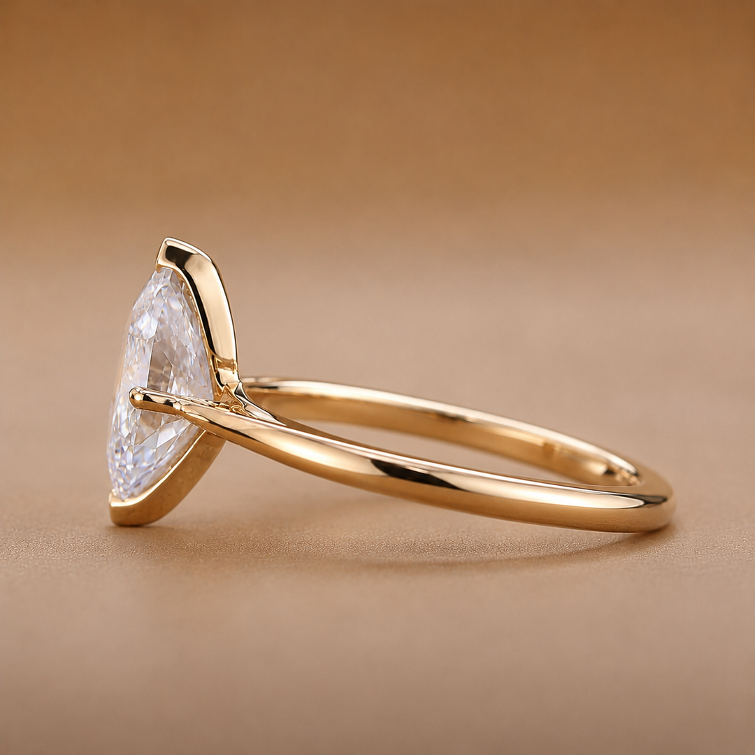 Dutch Marquise Cut Diamond Solitaire Engagement Ring in Yellow Gold