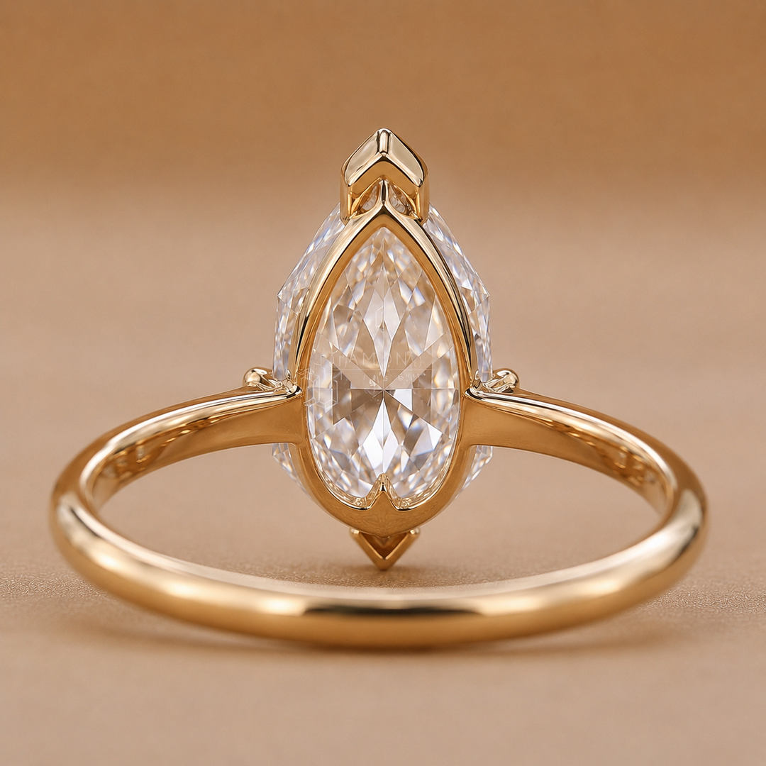 Dutch Marquise Cut Diamond Solitaire Engagement Ring in Yellow Gold