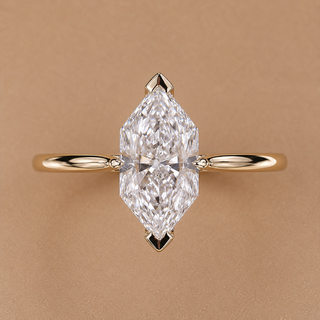 Dutch Marquise Cut Diamond Solitaire Engagement Ring in Yellow Gold