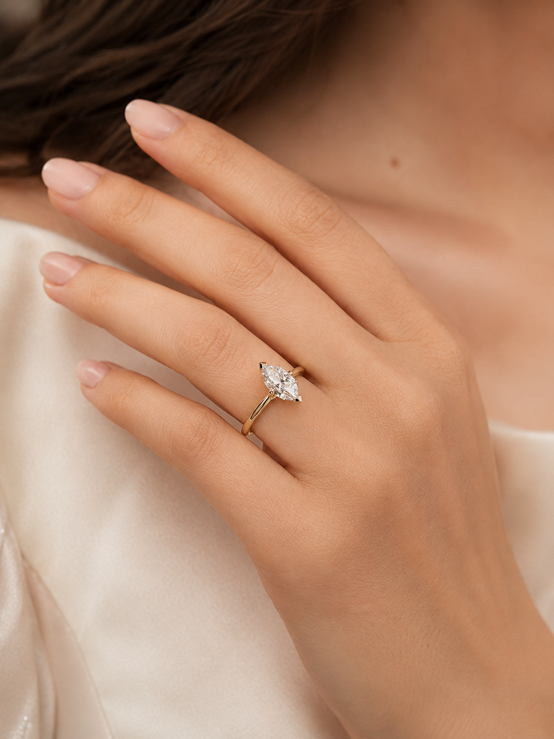 Dutch Marquise Cut Diamond Solitaire Engagement Ring in Yellow Gold
