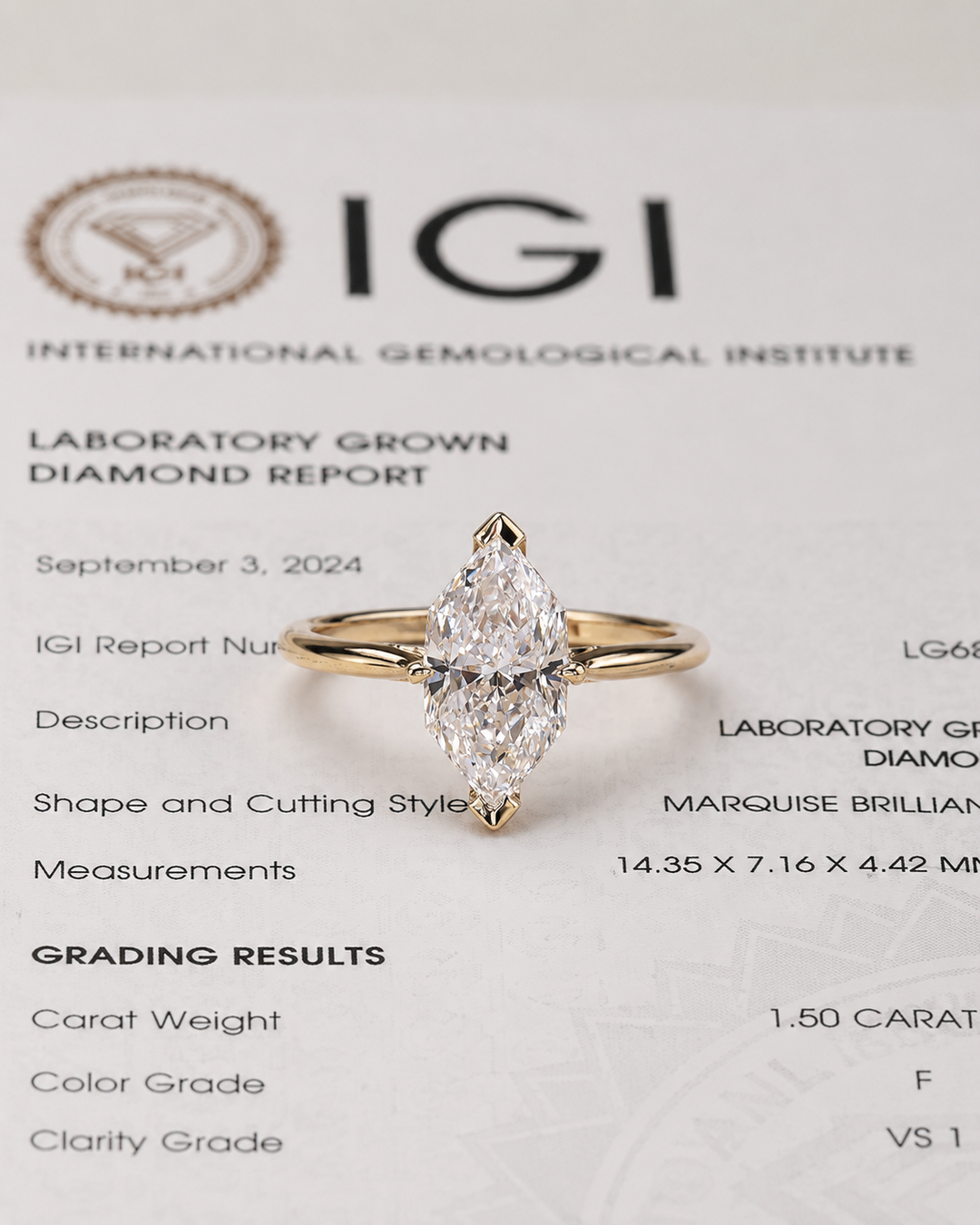 Dutch Marquise Cut Diamond Solitaire Engagement Ring in Yellow Gold