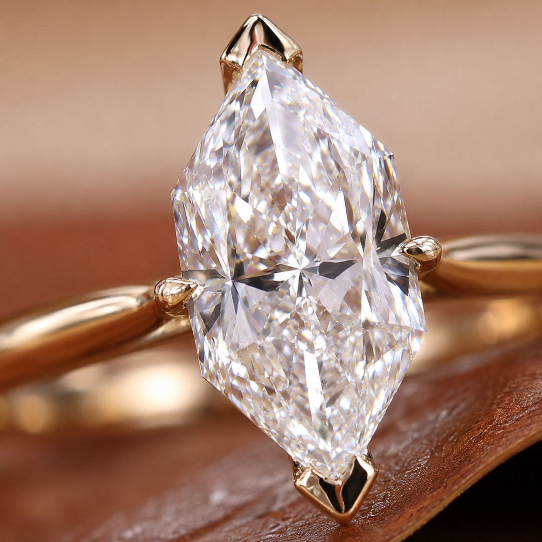 Dutch Marquise Cut Diamond Solitaire Engagement Ring in Yellow Gold