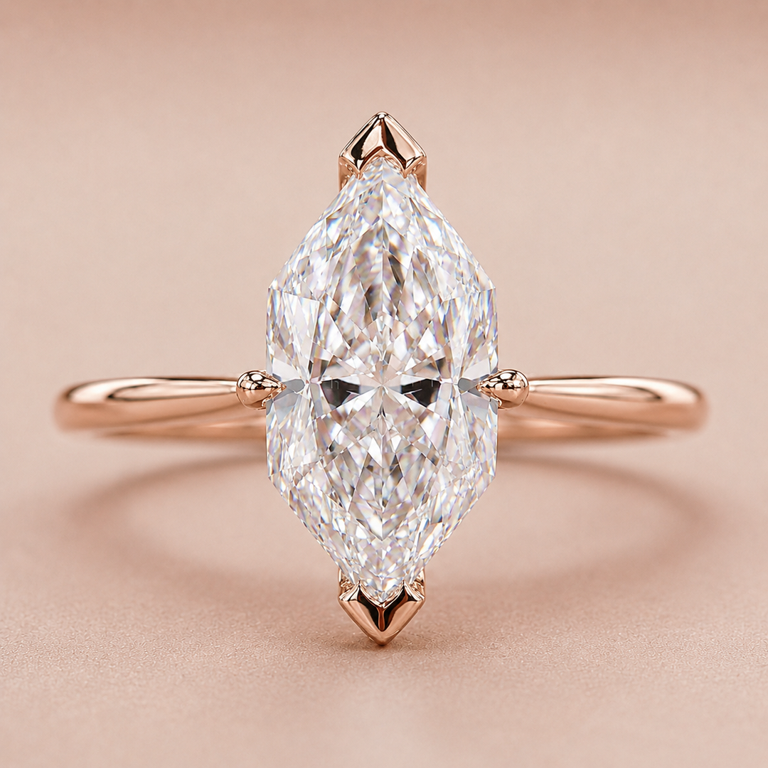 Dutch Marquise Cut Diamond Solitaire Engagement Ring in Rose Gold