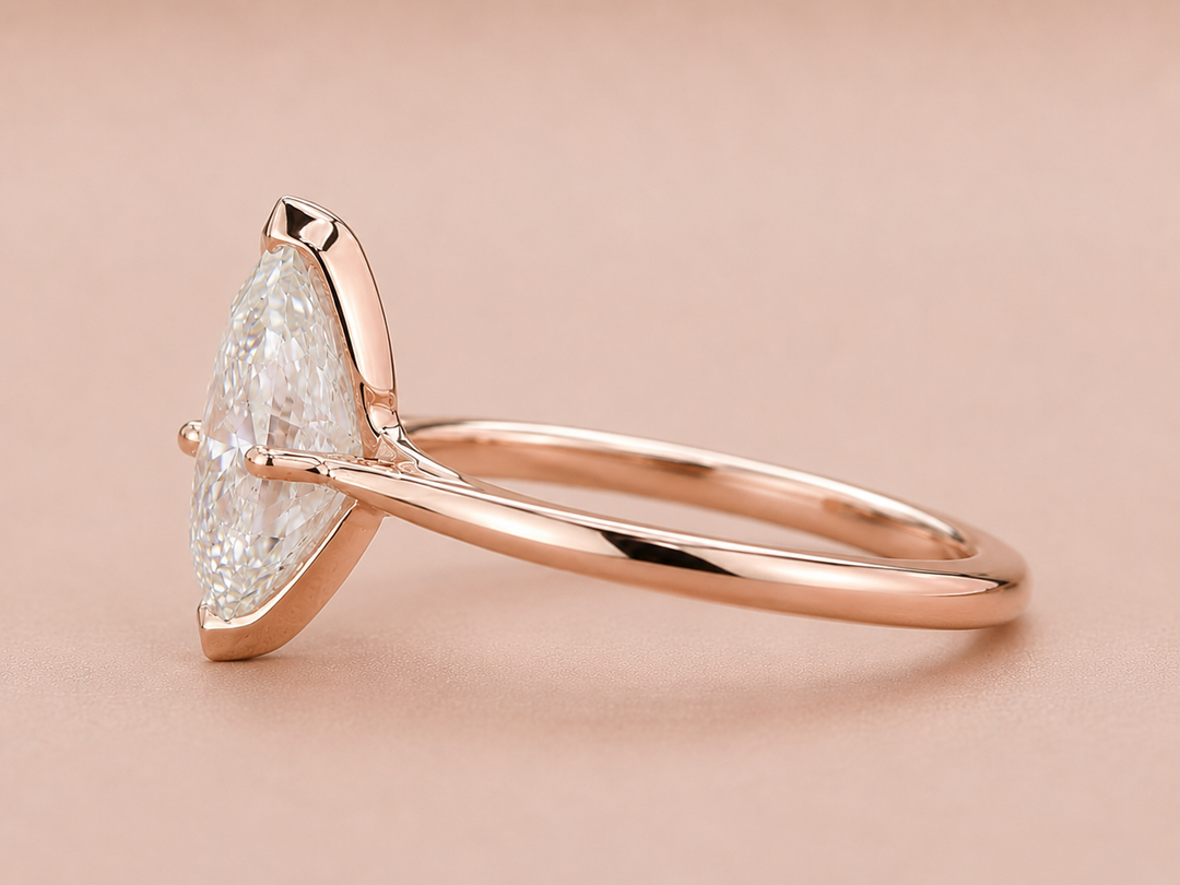Dutch Marquise Cut Diamond Solitaire Engagement Ring in Rose Gold