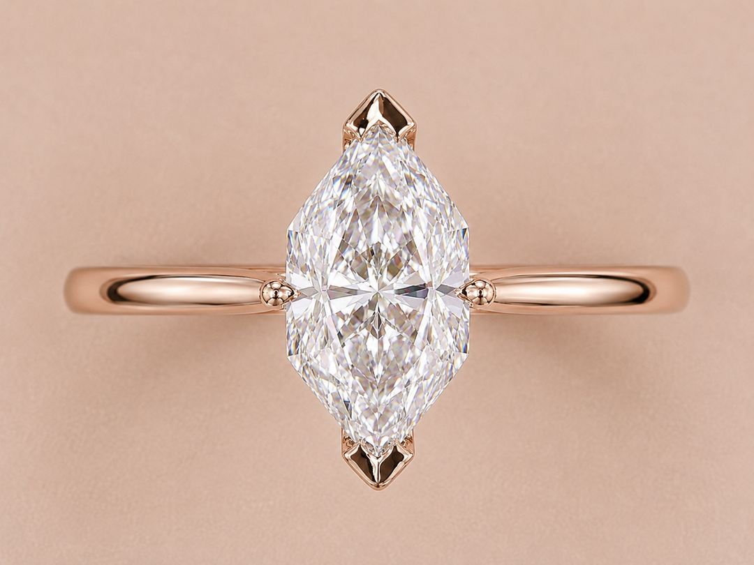 Dutch Marquise Cut Diamond Solitaire Engagement Ring in Rose Gold