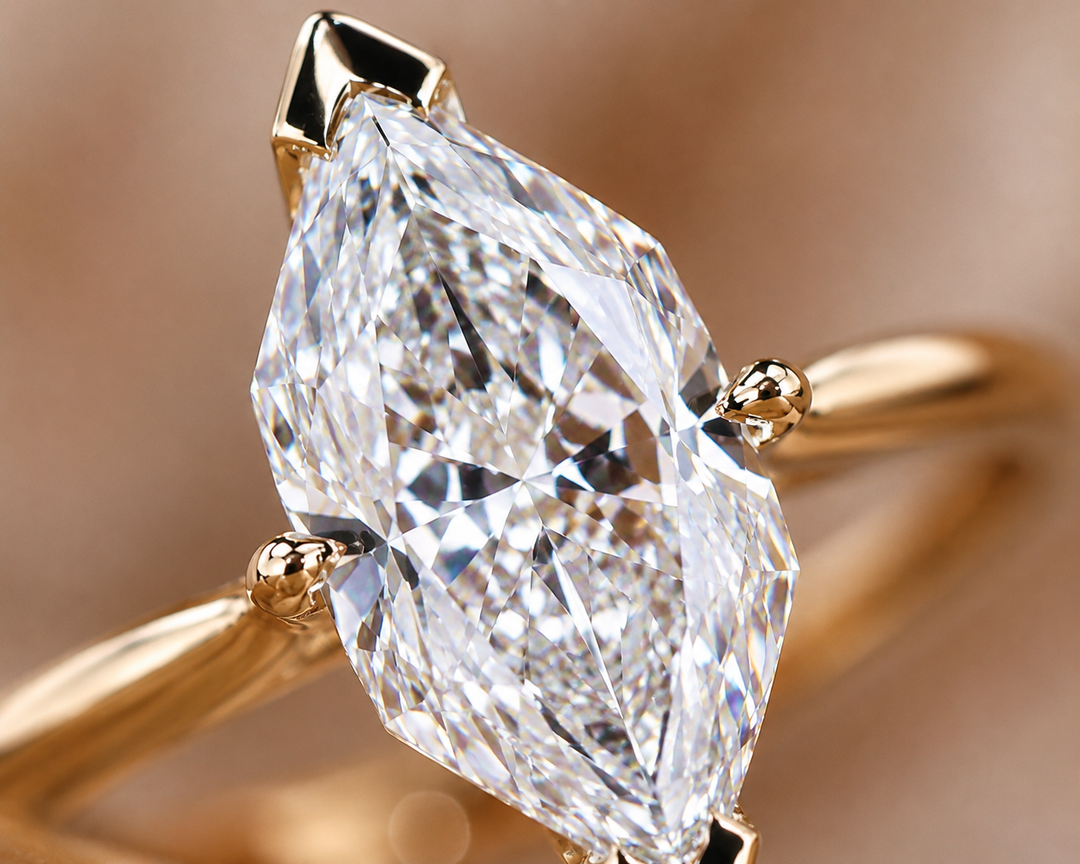 Dutch Marquise Cut Diamond Solitaire Engagement Ring in Rose Gold