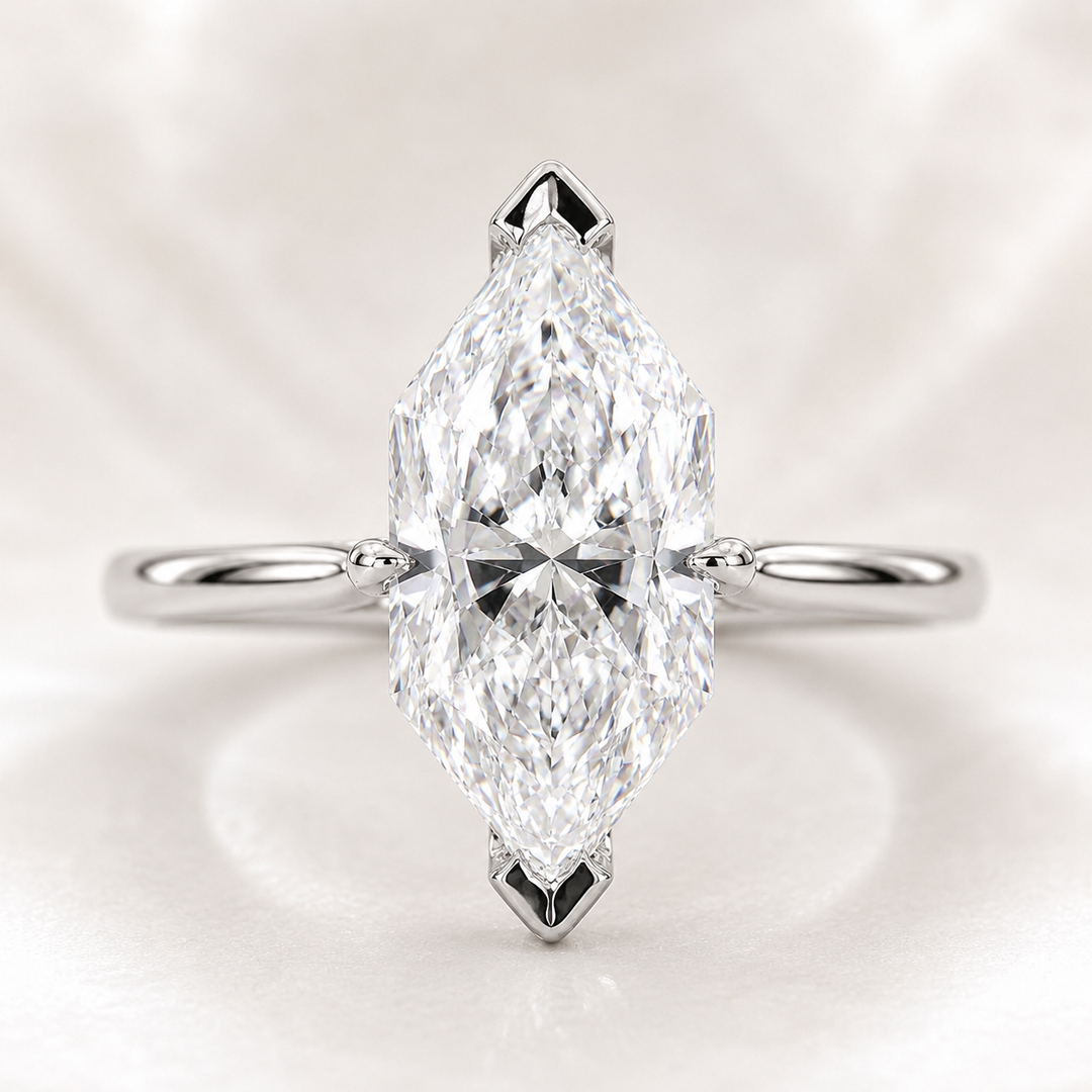 Dutch Marquise Cut Diamond Solitaire Engagement Ring in 925 Sterling Silver