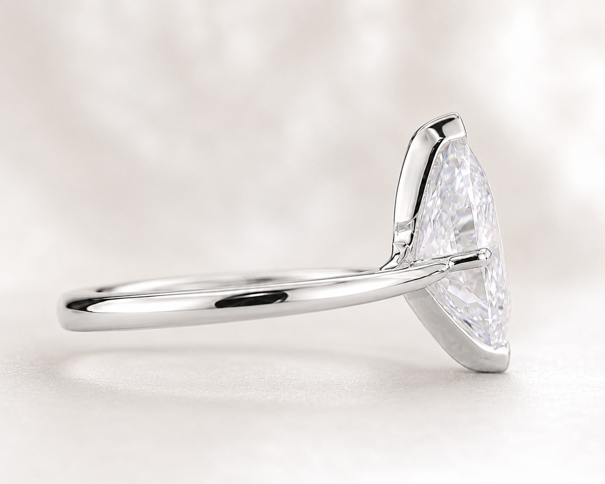 Dutch marquise cut diamond solitaire engagement ring in 925 sterling silver