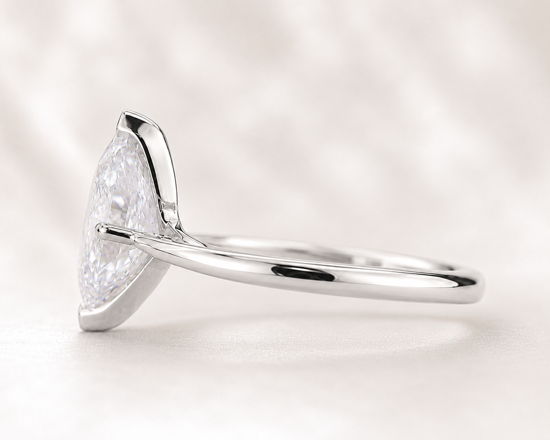 Dutch Marquise Cut Diamond Solitaire Engagement Ring in 925 Sterling Silver