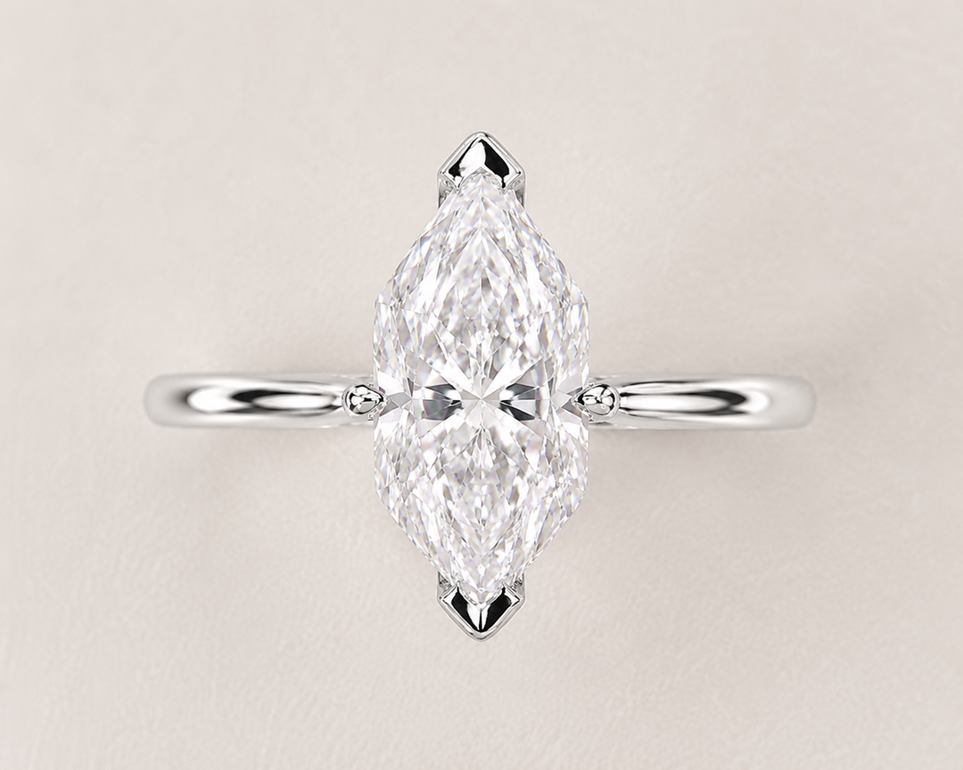 Dutch Marquise Cut Diamond Solitaire Engagement Ring in 925 Sterling Silver