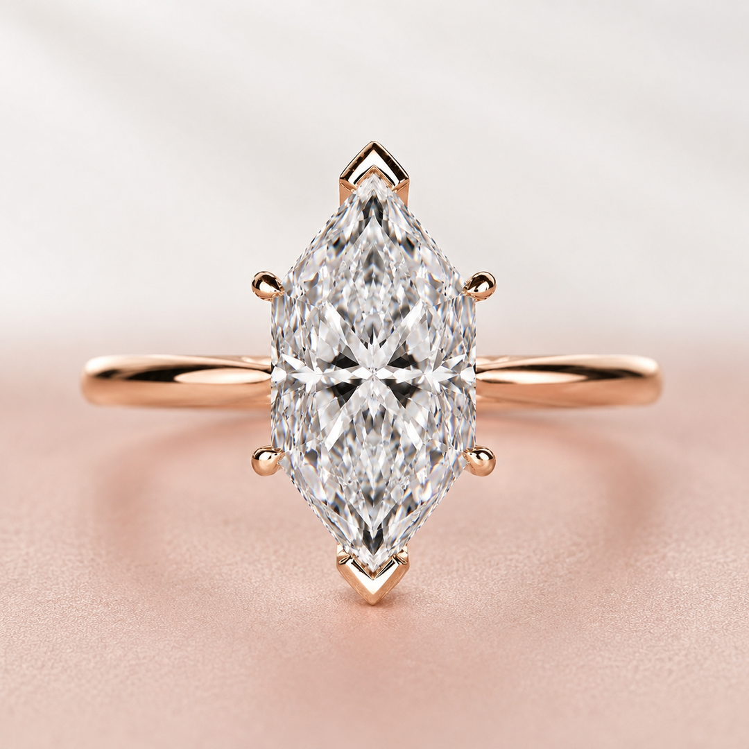Dutch Marquise Diamond Cathedral Setting Ring in Rose Gold