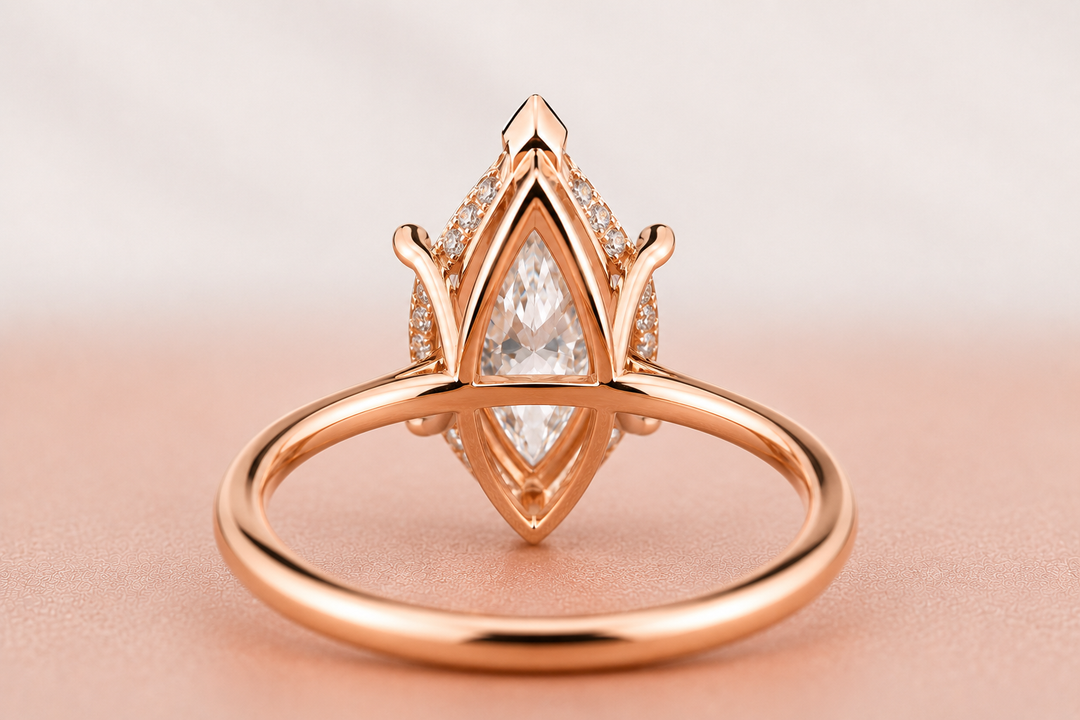 Dutch Marquise Diamond Cathedral Setting Ring in Rose Gold