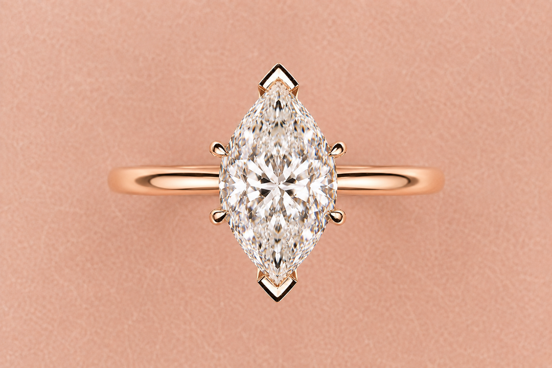 Dutch Marquise Diamond Cathedral Setting Ring in Rose Gold