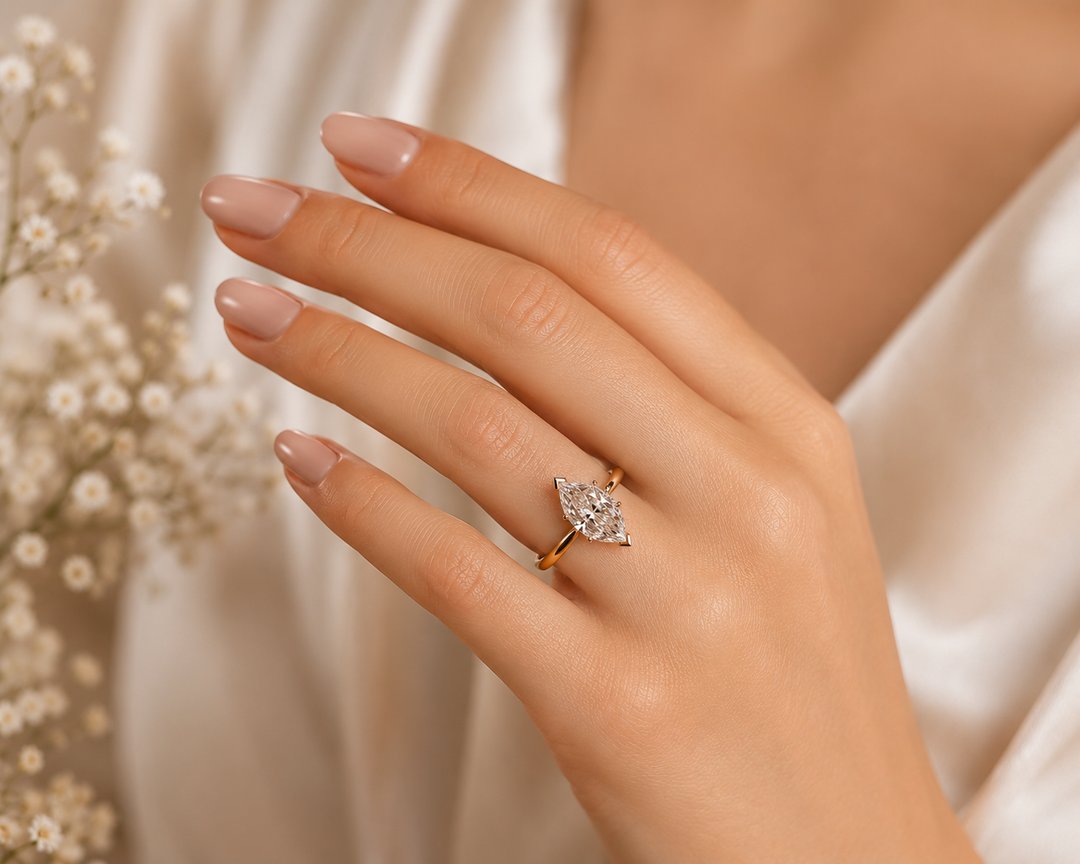 Dutch Marquise Diamond Cathedral Setting Ring in Rose Gold