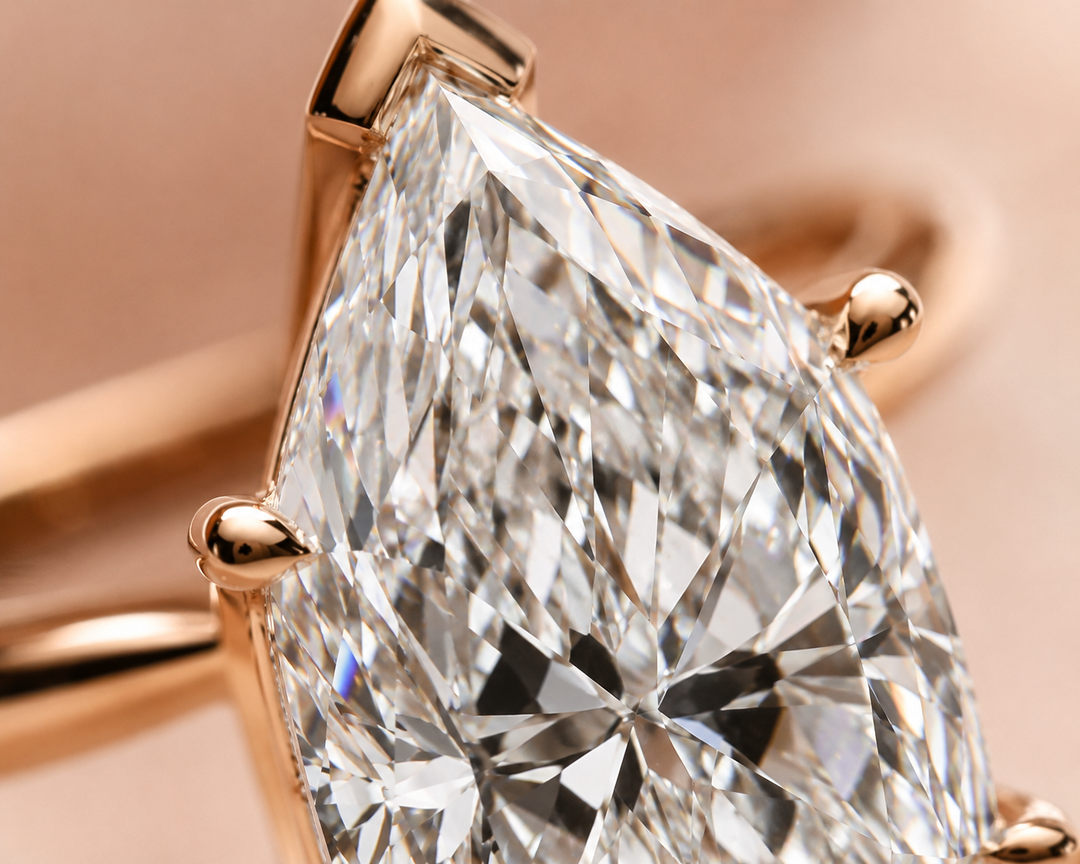 Dutch Marquise Diamond Cathedral Setting Ring in Rose Gold
