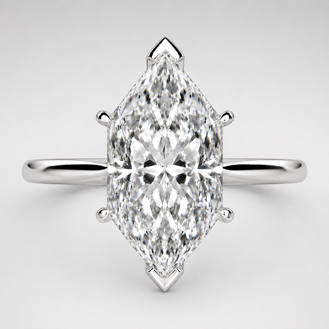 Dutch Marquise Diamond Cathedral Setting Ring in White Gold