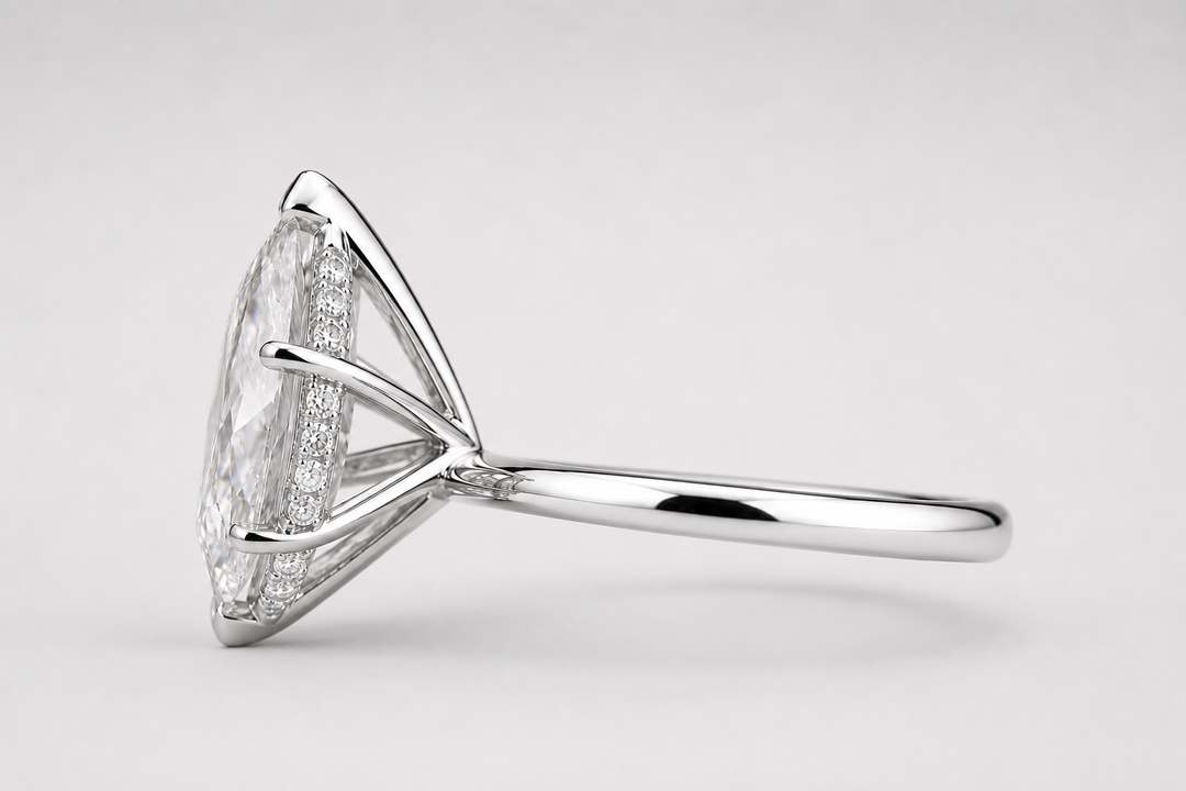 Dutch Marquise Diamond Cathedral Setting Ring in 925 Sterling Silver