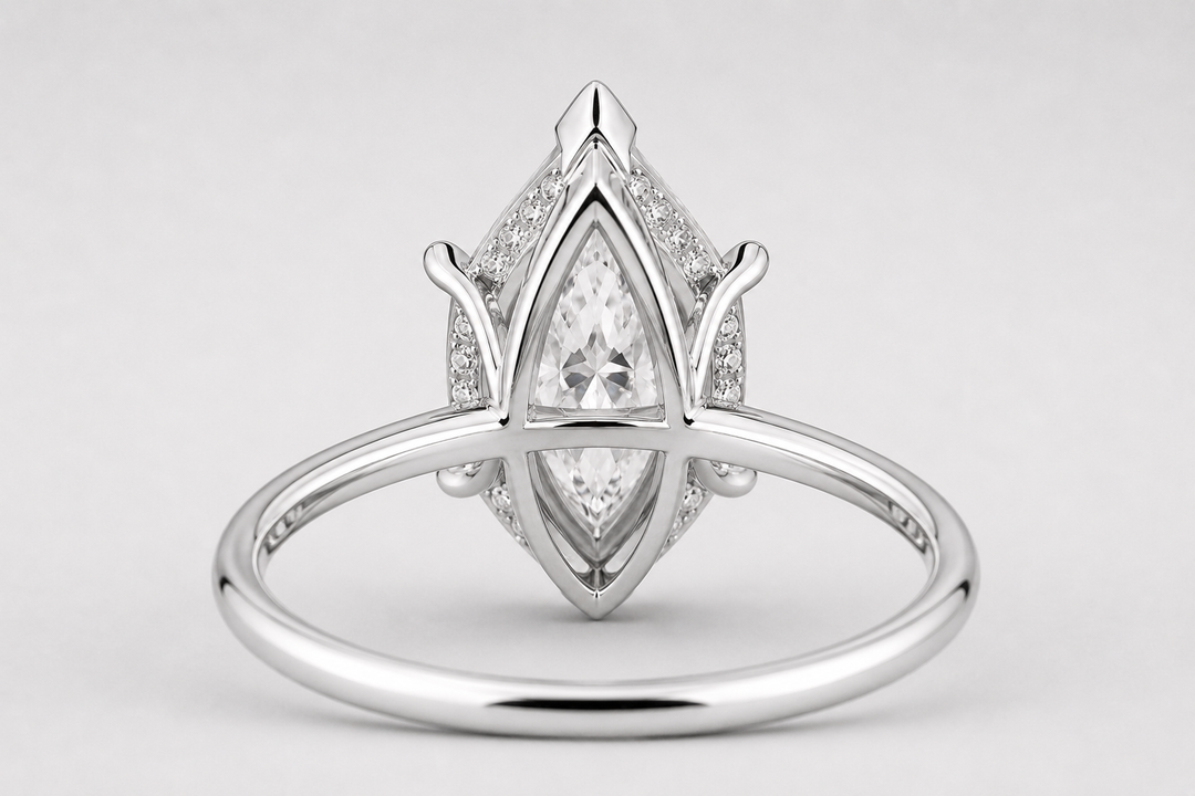 Dutch Marquise Diamond Cathedral Setting Ring in White Gold