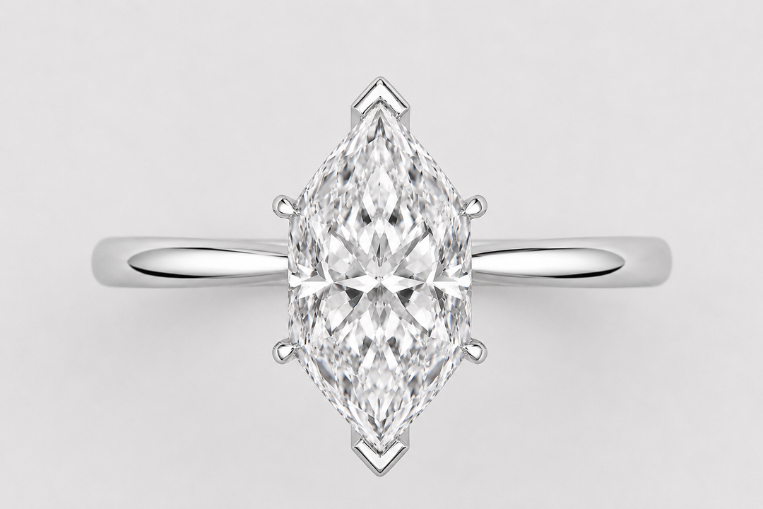 Dutch Marquise Diamond Cathedral Setting Ring in 925 Sterling Silver