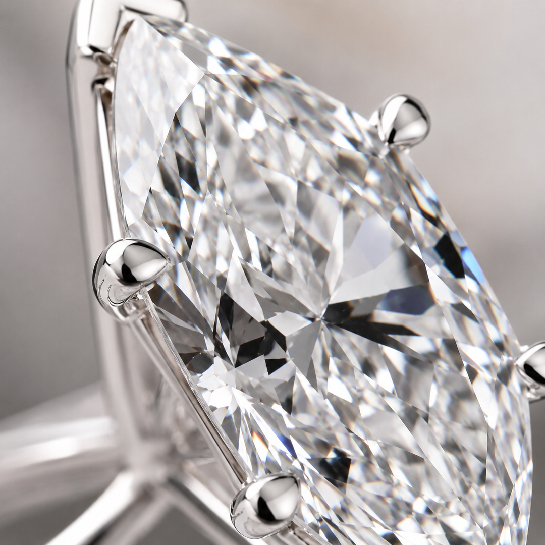 Dutch Marquise Diamond Cathedral Setting Ring in White Gold