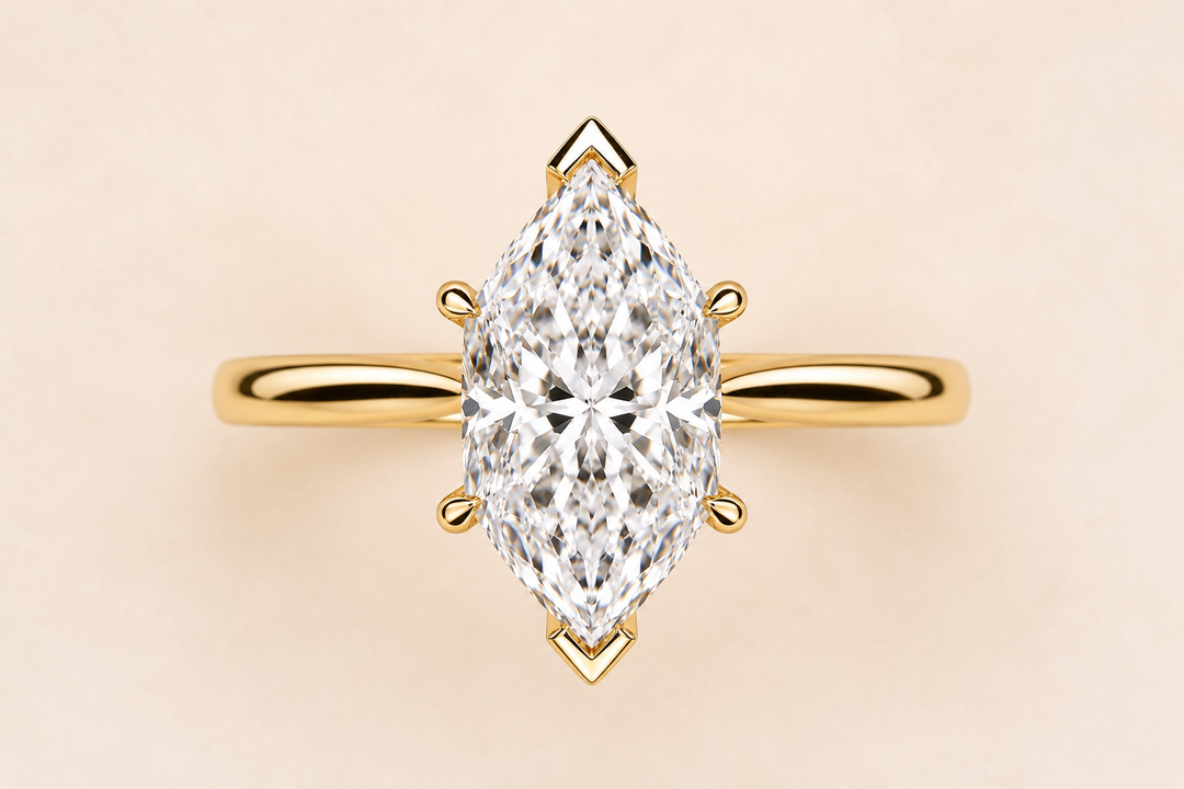 Dutch Marquise Diamond Cathedral Setting Ring in Yellow Gold