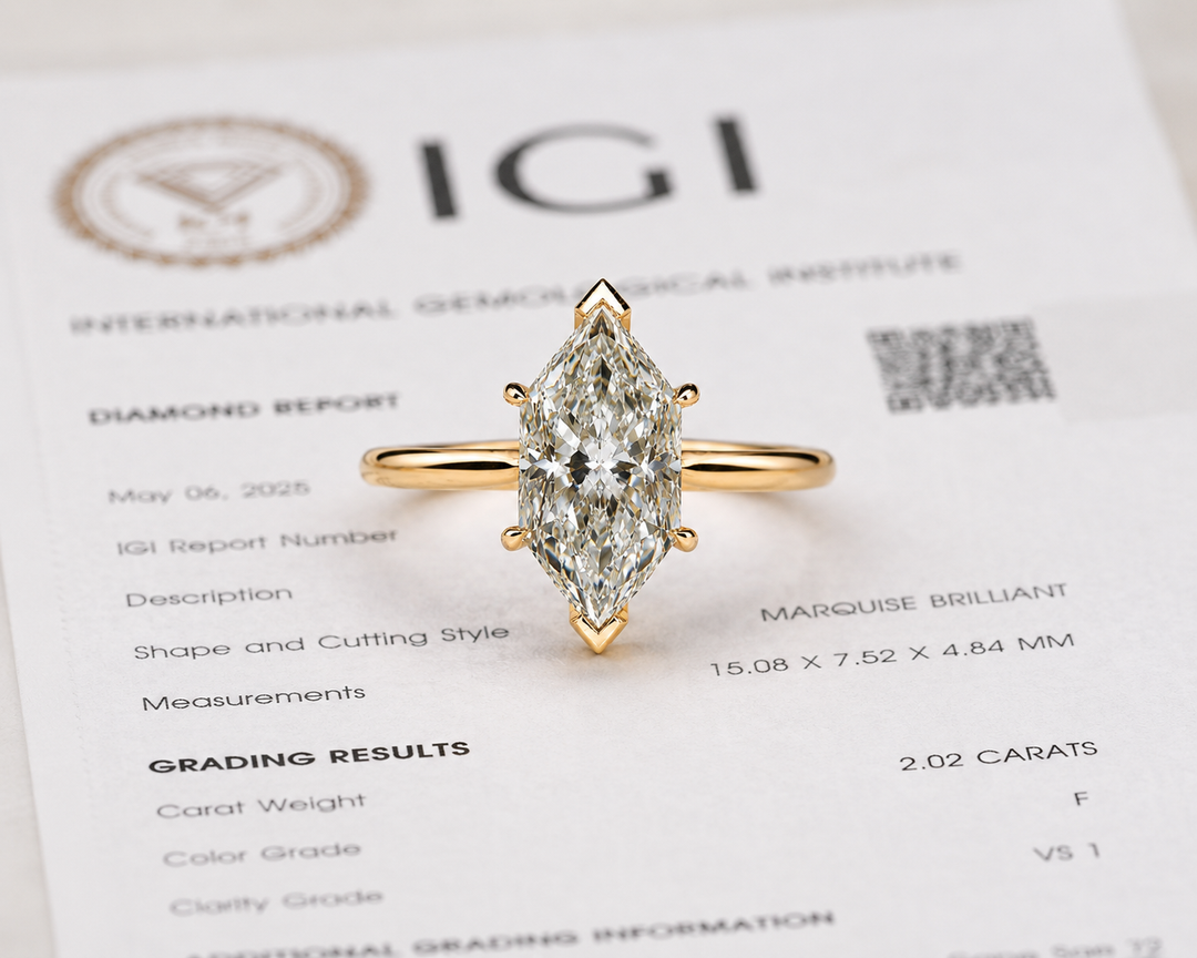 Dutch Marquise Diamond Cathedral Setting Ring in Yellow Gold