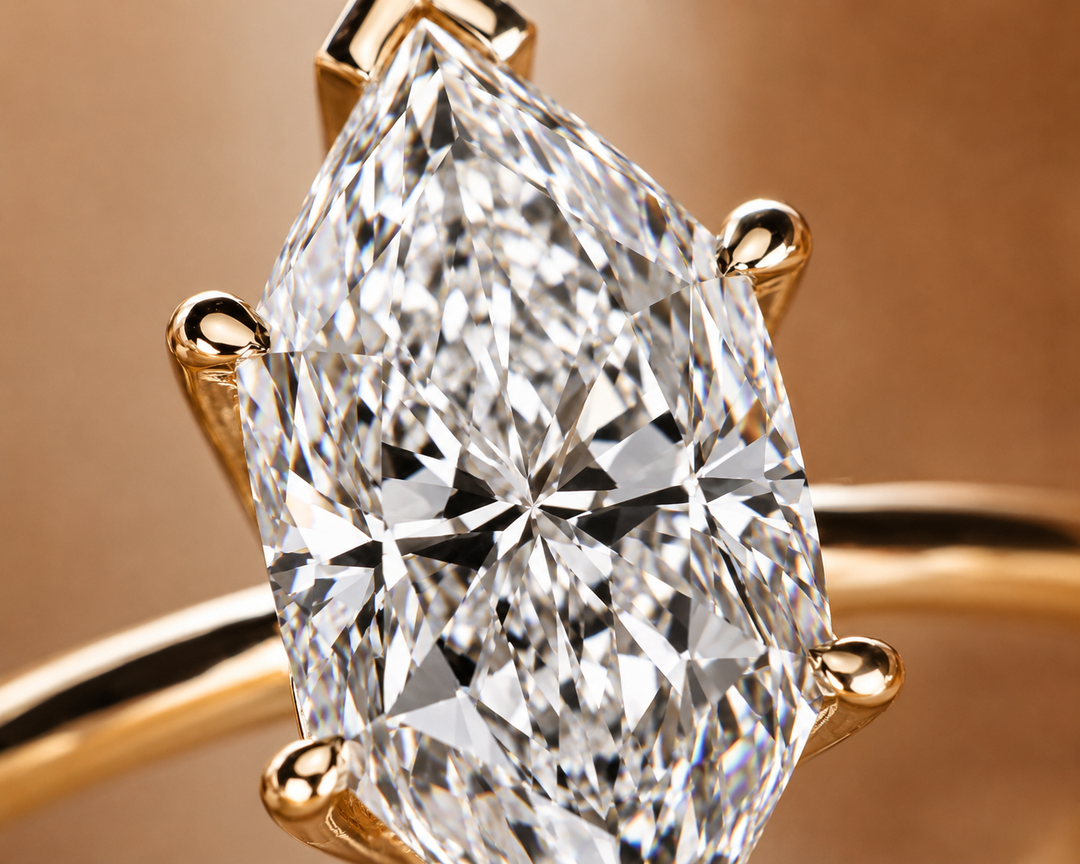 Dutch Marquise Diamond Cathedral Setting Ring in Yellow Gold