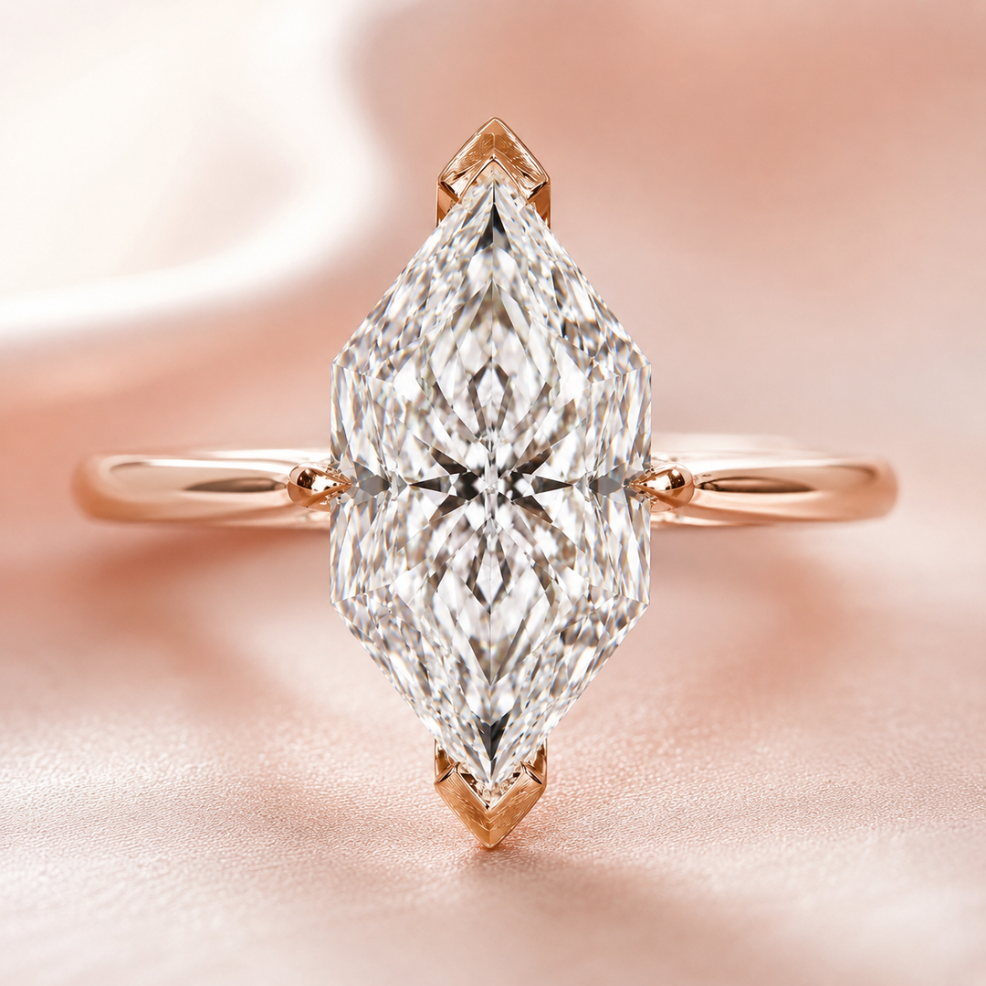 Dutch Marquise Engagement Ring in Hidden Halo Style in Rose Gold