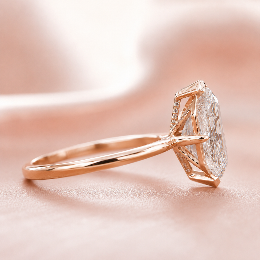 Dutch Marquise Engagement Ring in Hidden Halo Style in Rose Gold