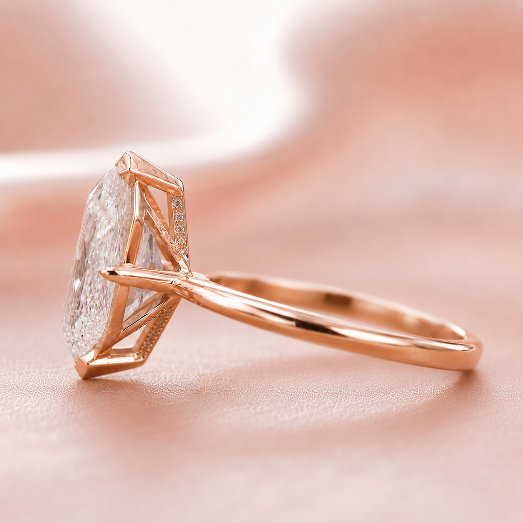 Dutch Marquise Engagement Ring in Hidden Halo Style in Rose Gold