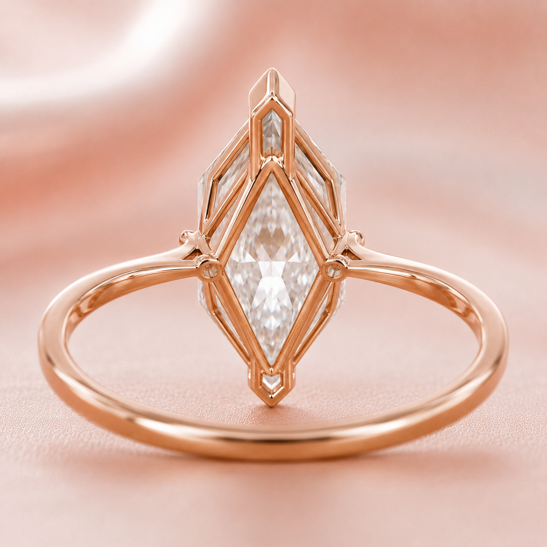 Dutch Marquise Engagement Ring in Hidden Halo Style in Rose Gold