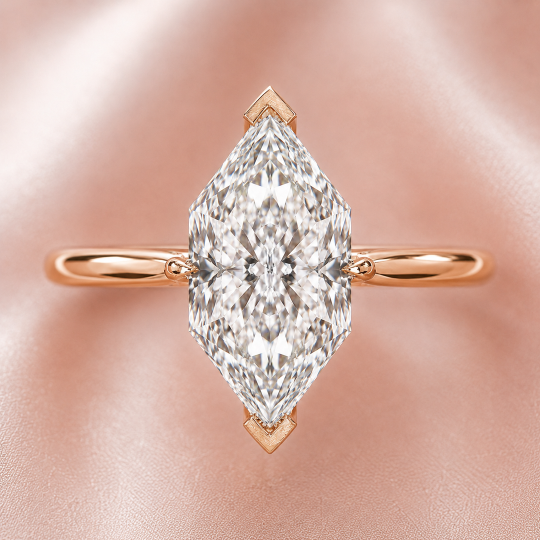 Dutch Marquise Engagement Ring in Hidden Halo Style in Rose Gold