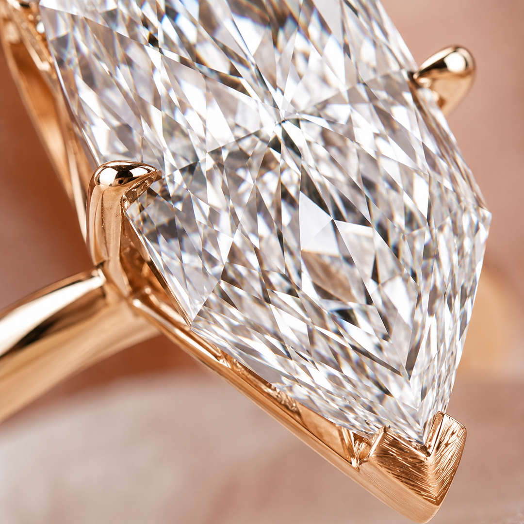 Dutch Marquise Engagement Ring in Hidden Halo Style in Rose Gold