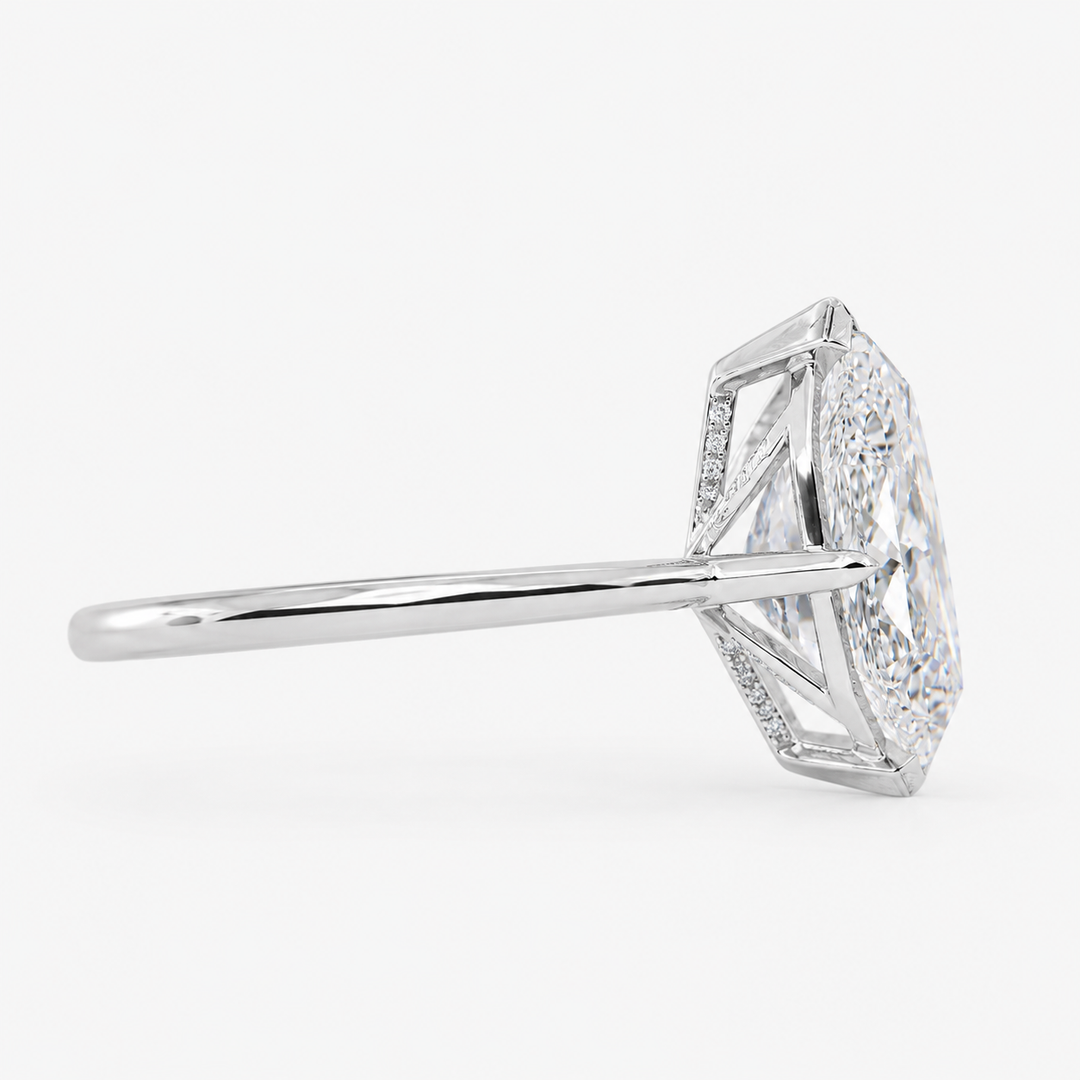 Dutch Marquise Engagement Ring in Hidden Halo Style in White Gold