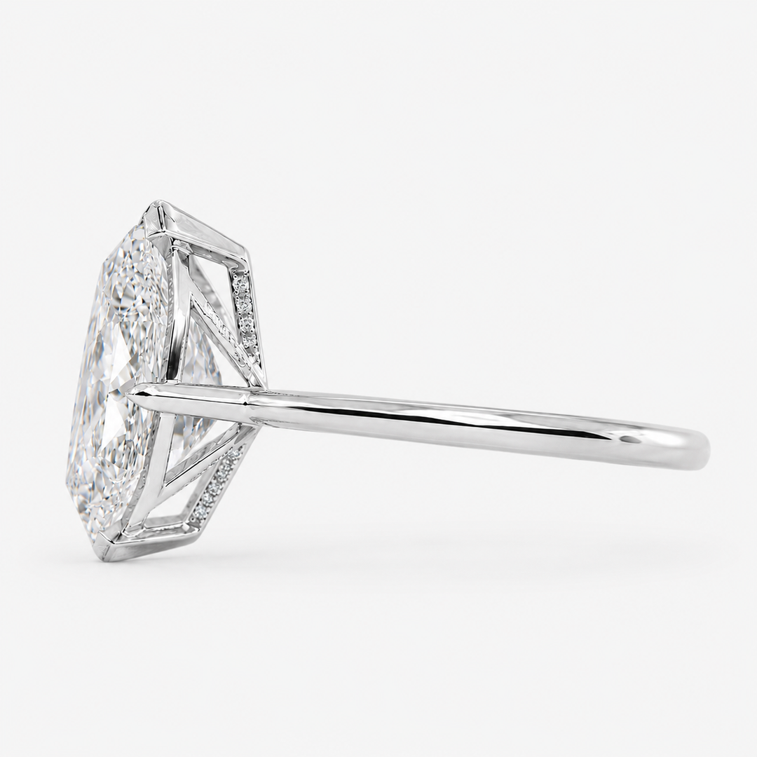 Dutch Marquise Engagement Ring in Hidden Halo Style in 925 Sterling Silver