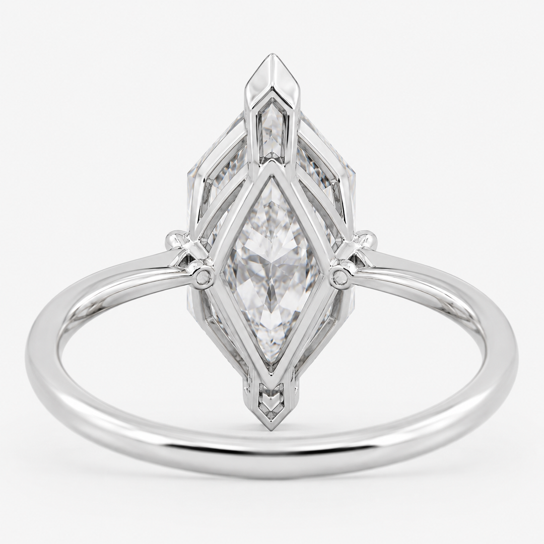 Dutch Marquise Engagement Ring in Hidden Halo Style in White Gold